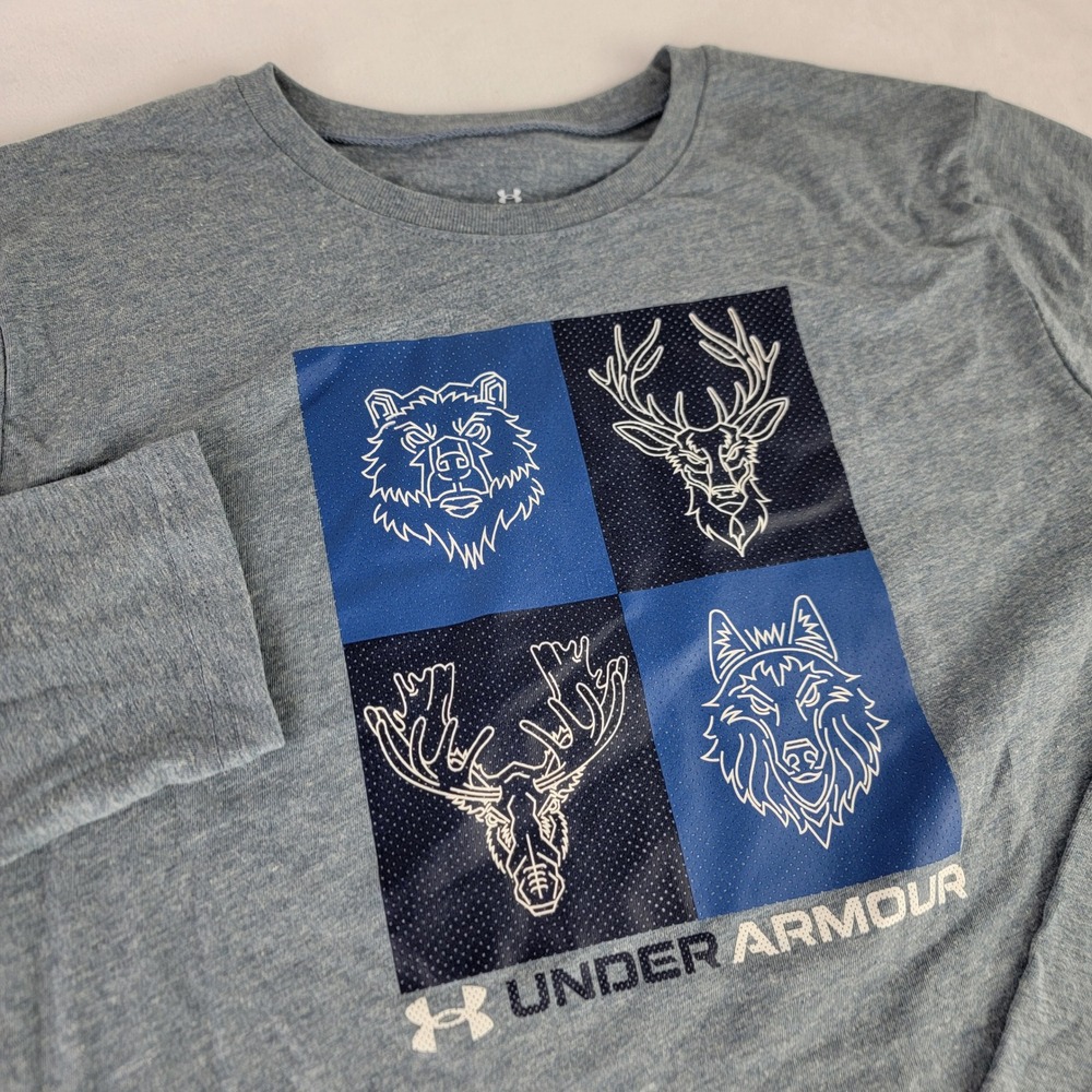 Under Armour Boys XL Gray Heather Wildlife Graphic Long Sleeve Tee UOFGA15F-033